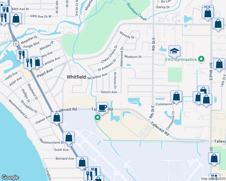 map of restaurants, bars, coffee shops, grocery stores, and more near 704 Saturn Avenue in Sarasota