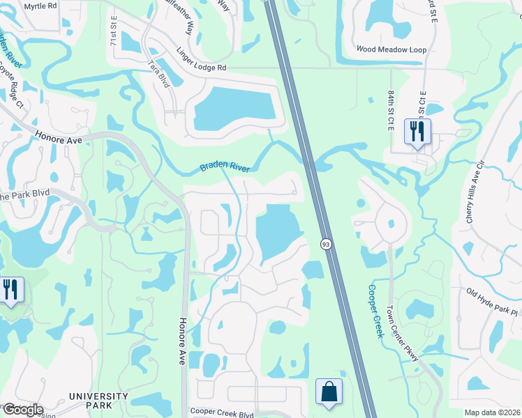 map of restaurants, bars, coffee shops, grocery stores, and more near 7736 Plantation Circle in Manatee County