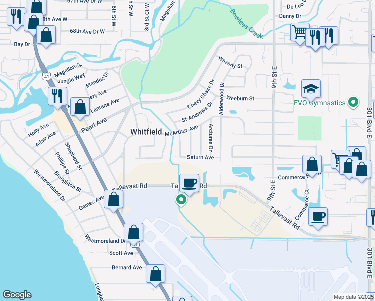 map of restaurants, bars, coffee shops, grocery stores, and more near 7309 Meadowbrook Drive in Sarasota