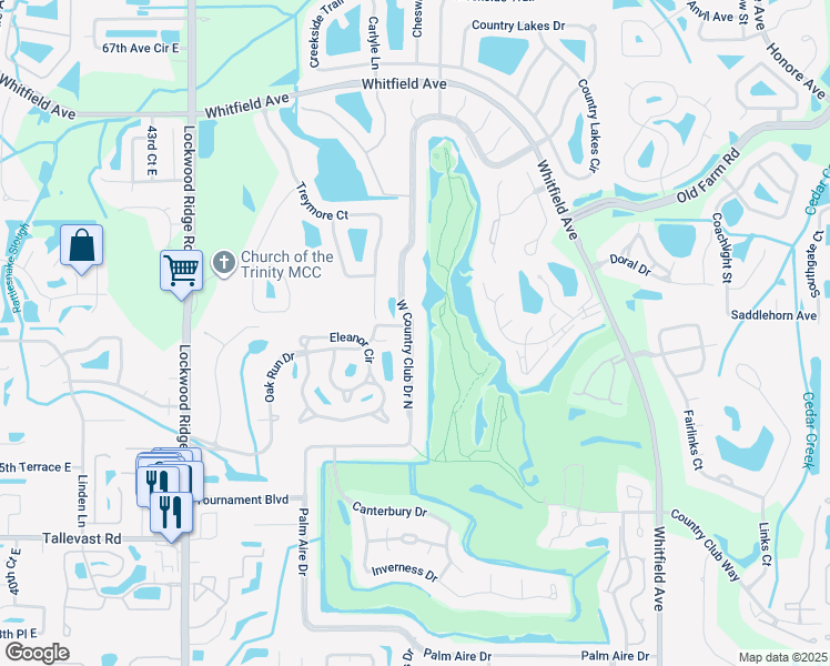 map of restaurants, bars, coffee shops, grocery stores, and more near 7286 West Country Club Drive North in Sarasota