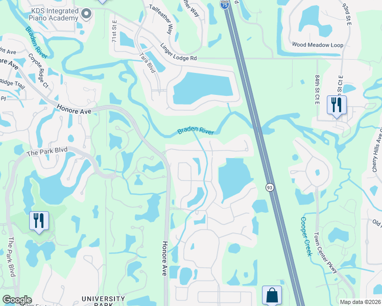 map of restaurants, bars, coffee shops, grocery stores, and more near 7703 Rio Bella Place in Bradenton