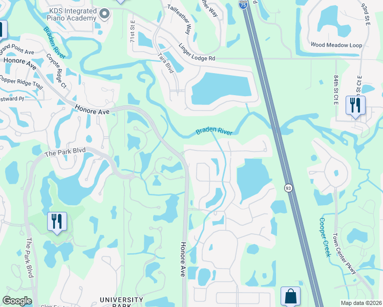 map of restaurants, bars, coffee shops, grocery stores, and more near 7526 Rio Bella Place in Bradenton