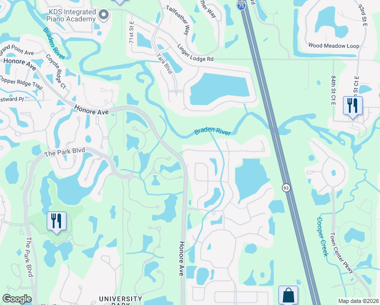 map of restaurants, bars, coffee shops, grocery stores, and more near 7526 Rio Bella Place in Bradenton