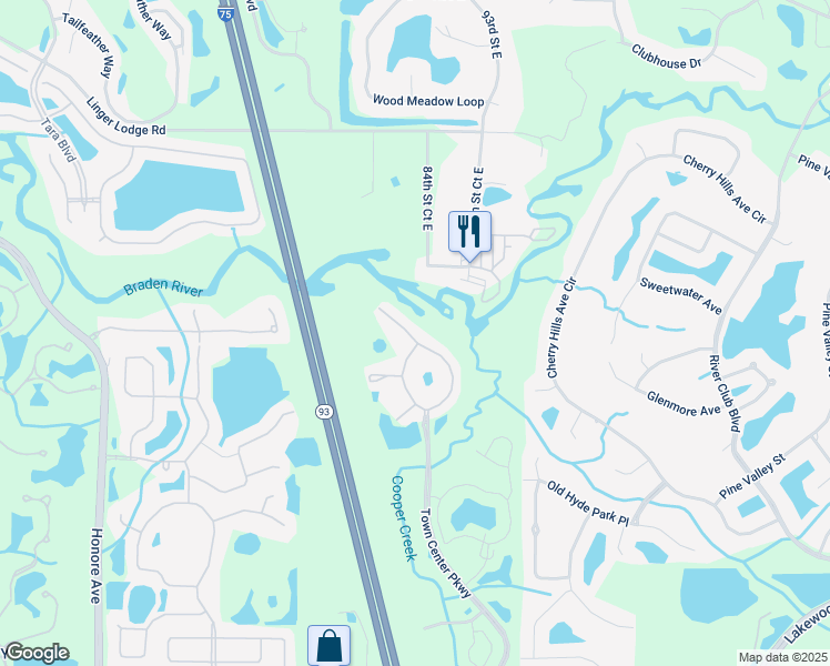 map of restaurants, bars, coffee shops, grocery stores, and more near 365 Black Walnut Way in Bradenton