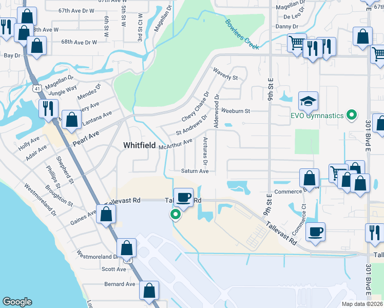map of restaurants, bars, coffee shops, grocery stores, and more near 7300 Edenville Drive in Sarasota