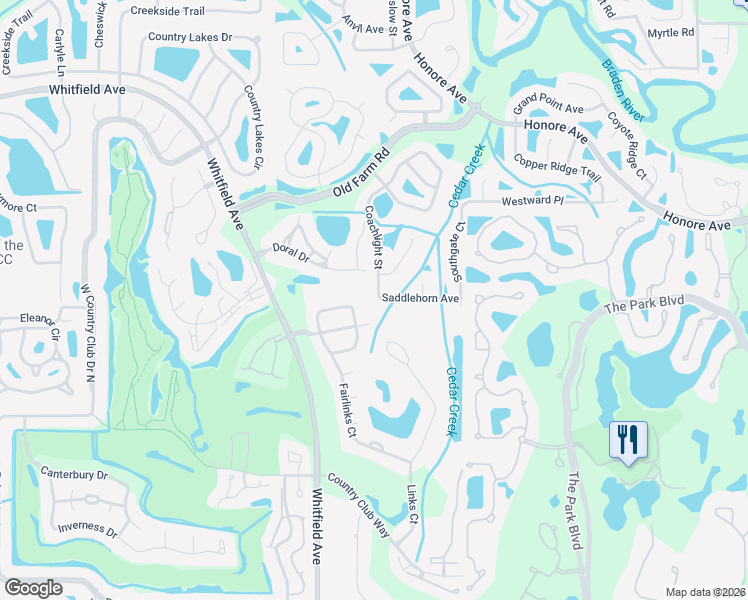 map of restaurants, bars, coffee shops, grocery stores, and more near 7226 Coachlight Street in Sarasota