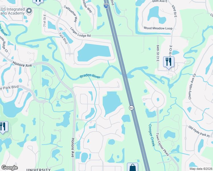 map of restaurants, bars, coffee shops, grocery stores, and more near 7823 Rio Bella Place in Manatee County