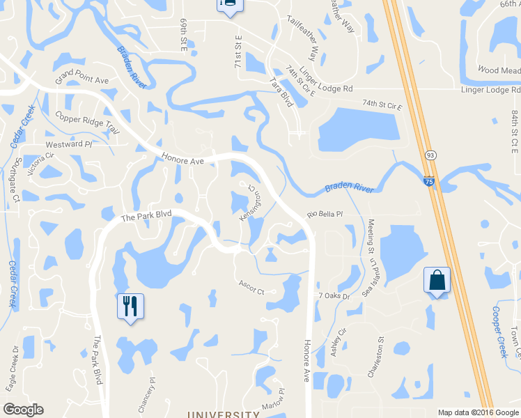 map of restaurants, bars, coffee shops, grocery stores, and more near 7227 Kensington Ct in University Park