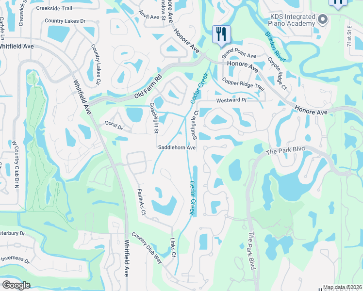 map of restaurants, bars, coffee shops, grocery stores, and more near 6202 Saddlehorn Avenue in Sarasota