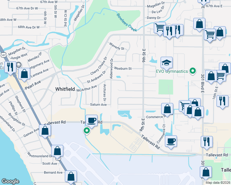 map of restaurants, bars, coffee shops, grocery stores, and more near 801 Ponderosa Pine Lane in Sarasota