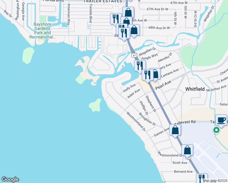 map of restaurants, bars, coffee shops, grocery stores, and more near 7226 Westmoreland Drive in Sarasota