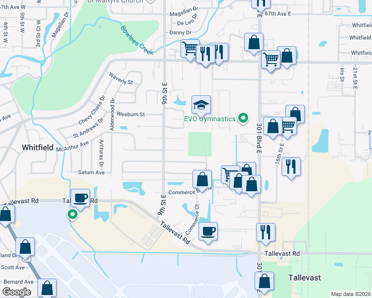 map of restaurants, bars, coffee shops, grocery stores, and more near 1017 Ponderosa Pine Lane in Sarasota