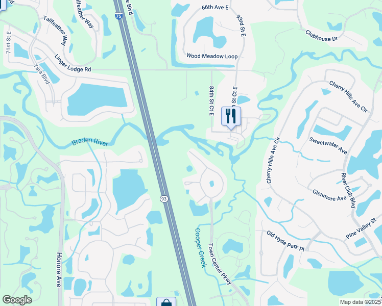 map of restaurants, bars, coffee shops, grocery stores, and more near 7311 Black Walnut Way in Bradenton