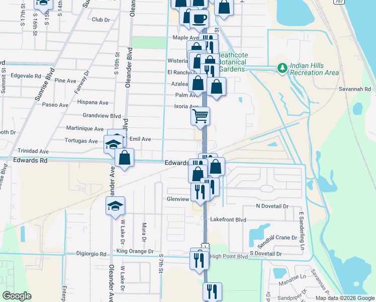 map of restaurants, bars, coffee shops, grocery stores, and more near 508 Howie Drive in Fort Pierce