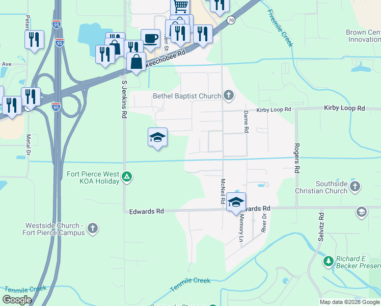 map of restaurants, bars, coffee shops, grocery stores, and more near 5290 Happiness Street in Fort Pierce