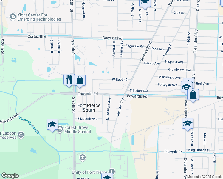 map of restaurants, bars, coffee shops, grocery stores, and more near 4073 Greenwood Drive in Fort Pierce