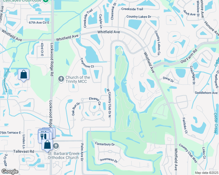 map of restaurants, bars, coffee shops, grocery stores, and more near 7215 West Country Club Drive North in Sarasota