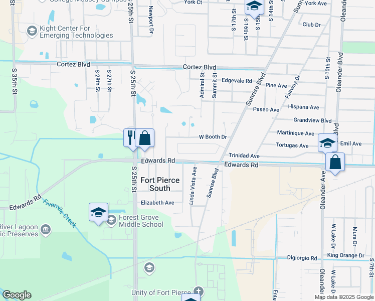 map of restaurants, bars, coffee shops, grocery stores, and more near 4039 Greenwood Drive in Fort Pierce
