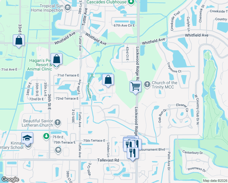 map of restaurants, bars, coffee shops, grocery stores, and more near 7156 42nd Court East in Sarasota