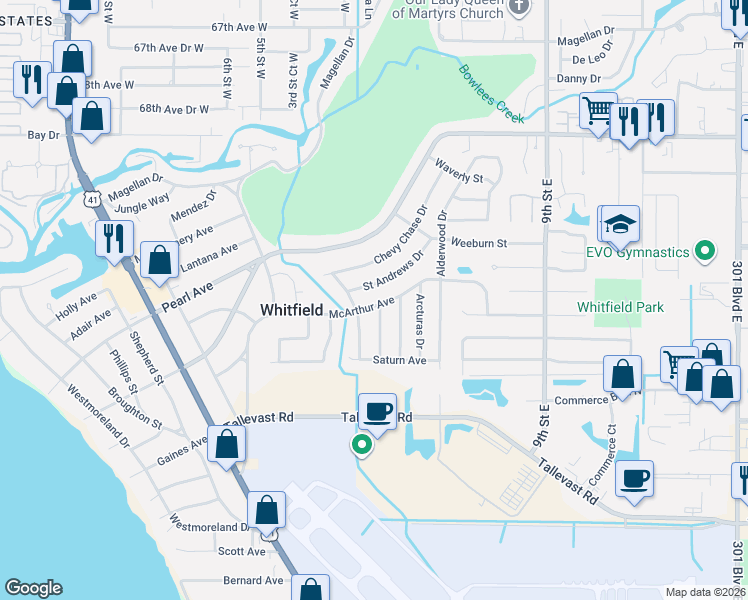 map of restaurants, bars, coffee shops, grocery stores, and more near 513 McArthur Avenue in Sarasota