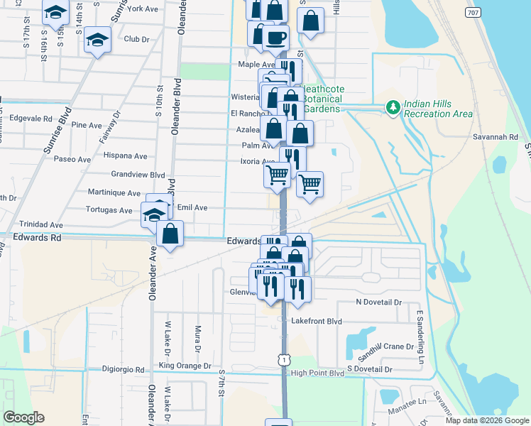 map of restaurants, bars, coffee shops, grocery stores, and more near 2931 South US Highway 1 in Fort Pierce