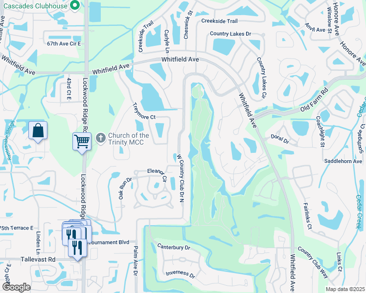 map of restaurants, bars, coffee shops, grocery stores, and more near 7215 West Country Club Drive North in Sarasota