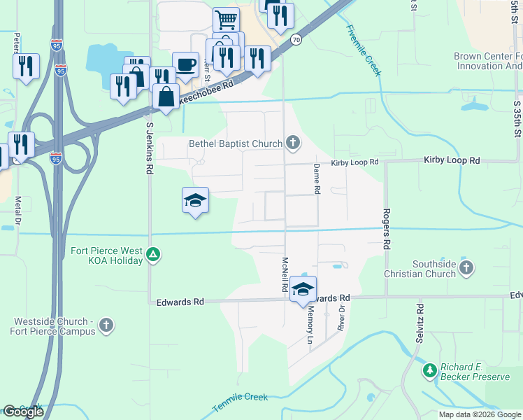 map of restaurants, bars, coffee shops, grocery stores, and more near 2935 Middle Road in Fort Pierce