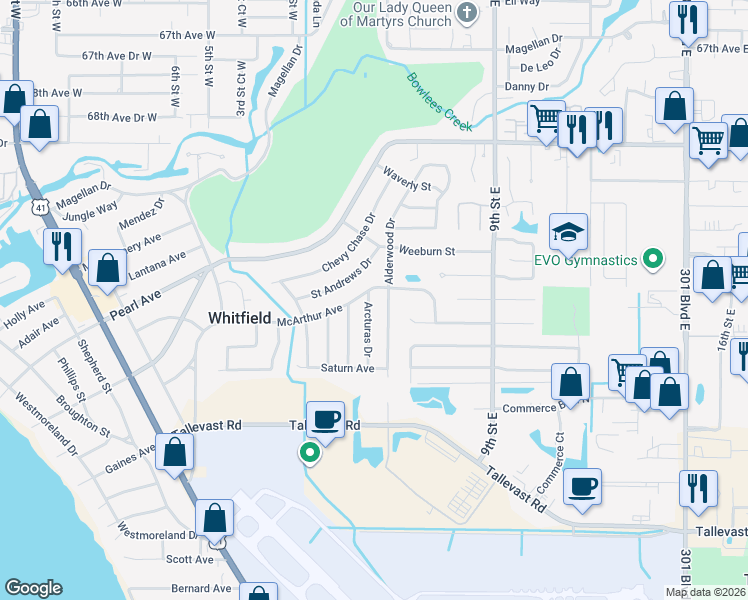 map of restaurants, bars, coffee shops, grocery stores, and more near 7209 Arcturas Drive in Sarasota