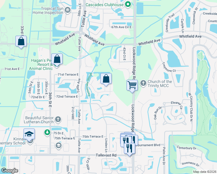 map of restaurants, bars, coffee shops, grocery stores, and more near 7156 42nd Court East in Sarasota