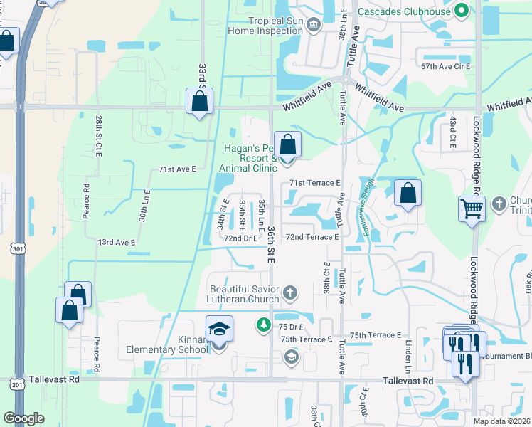 map of restaurants, bars, coffee shops, grocery stores, and more near 7211 35th Lane East in Sarasota