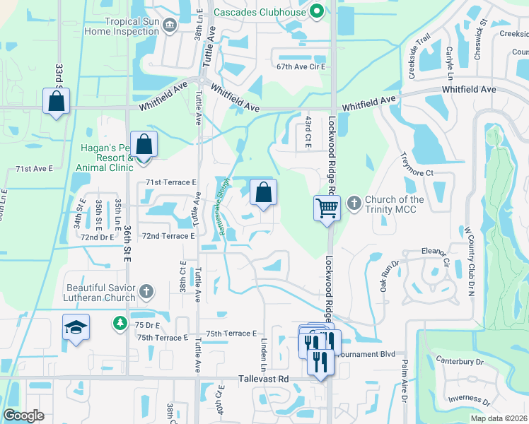 map of restaurants, bars, coffee shops, grocery stores, and more near 7115 41st Lane East in Sarasota