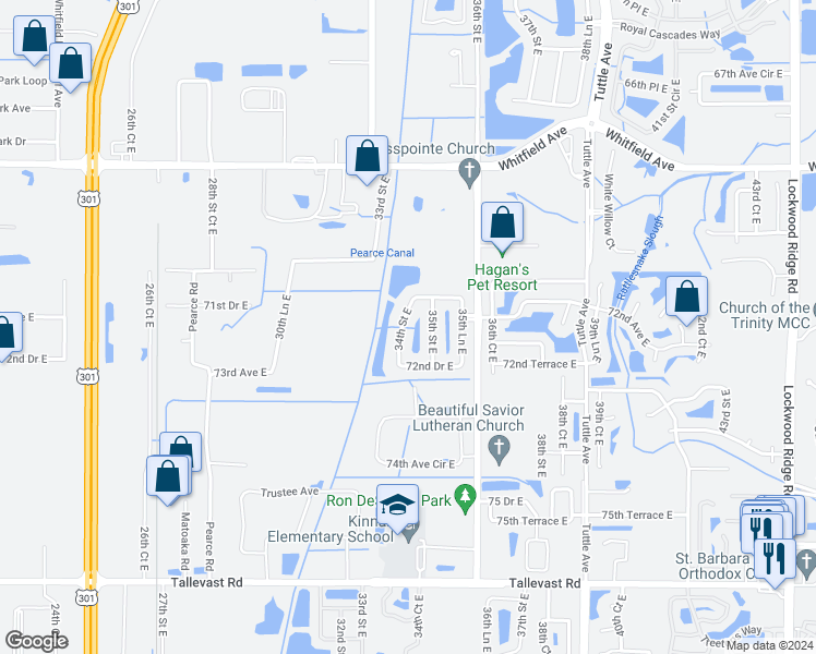 map of restaurants, bars, coffee shops, grocery stores, and more near 7125 34th Street East in Sarasota