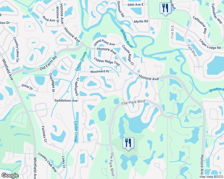 map of restaurants, bars, coffee shops, grocery stores, and more near 6611 Virginia Crossing in Manatee County