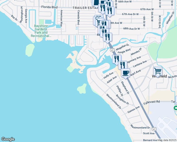 map of restaurants, bars, coffee shops, grocery stores, and more near 7202 Westmoreland Drive in Sarasota