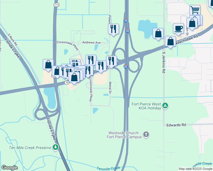 map of restaurants, bars, coffee shops, grocery stores, and more near Florida's Turnpike in Fort Pierce