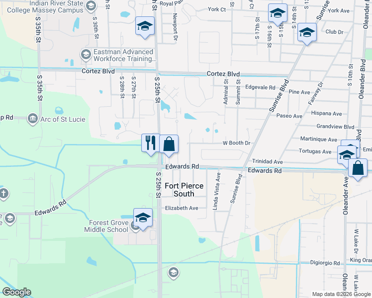 map of restaurants, bars, coffee shops, grocery stores, and more near 2919 Nicholas Road in Fort Pierce