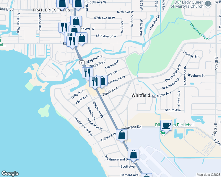 map of restaurants, bars, coffee shops, grocery stores, and more near 317 Pearl Avenue in Sarasota