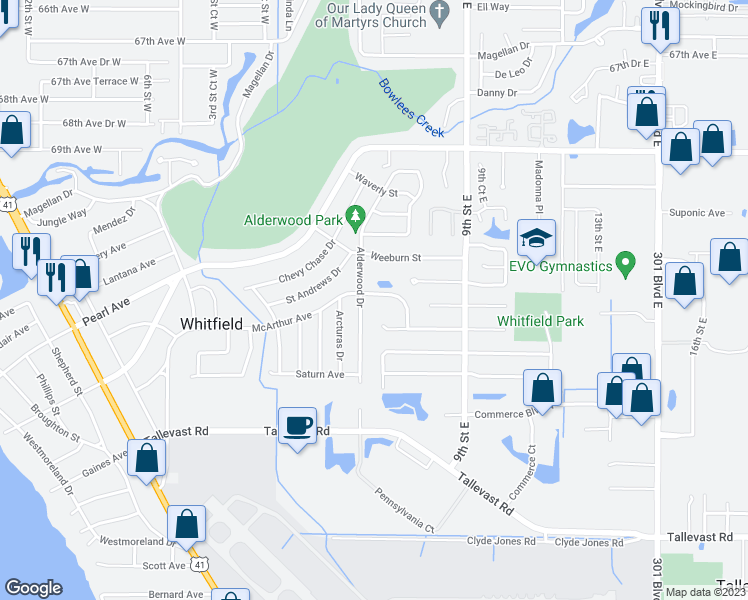 map of restaurants, bars, coffee shops, grocery stores, and more near 714 McArthur Avenue in Sarasota