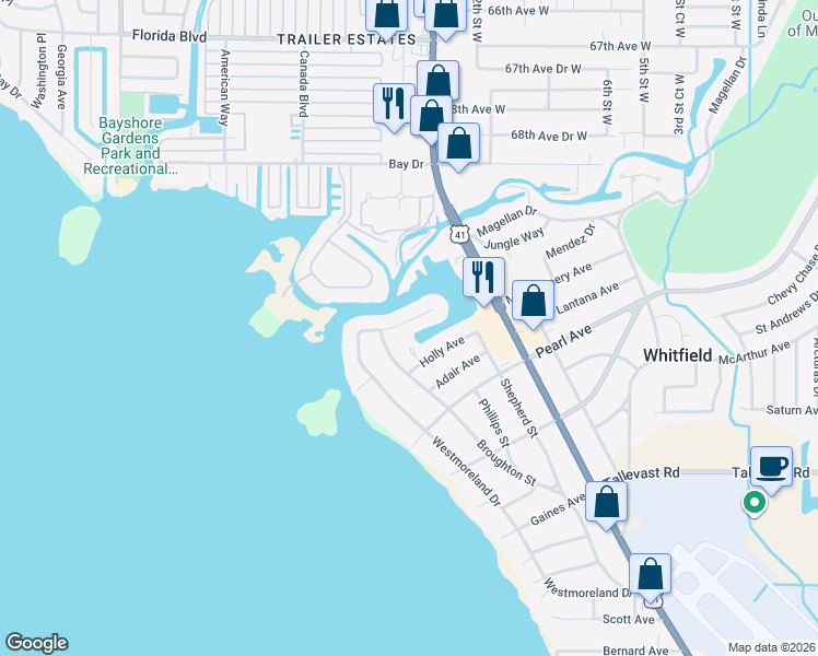 map of restaurants, bars, coffee shops, grocery stores, and more near 7125 Westmoreland Drive in Sarasota