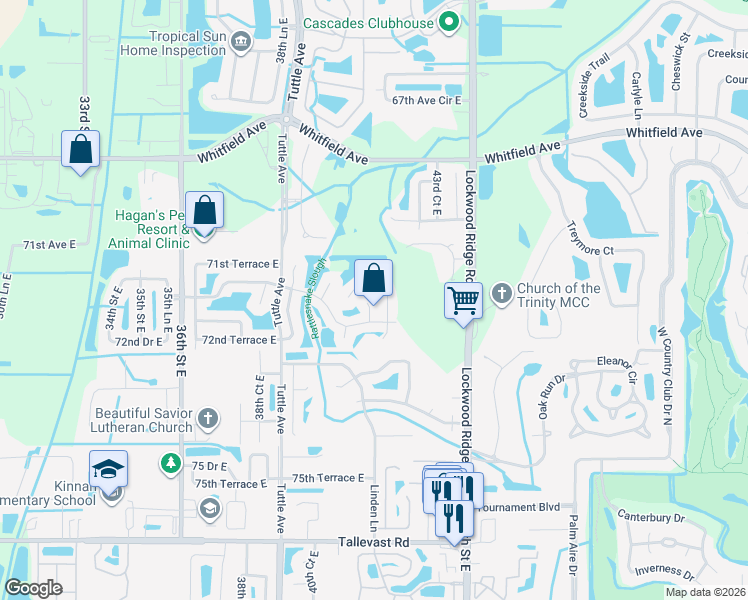 map of restaurants, bars, coffee shops, grocery stores, and more near 7156 42nd Court East in Sarasota