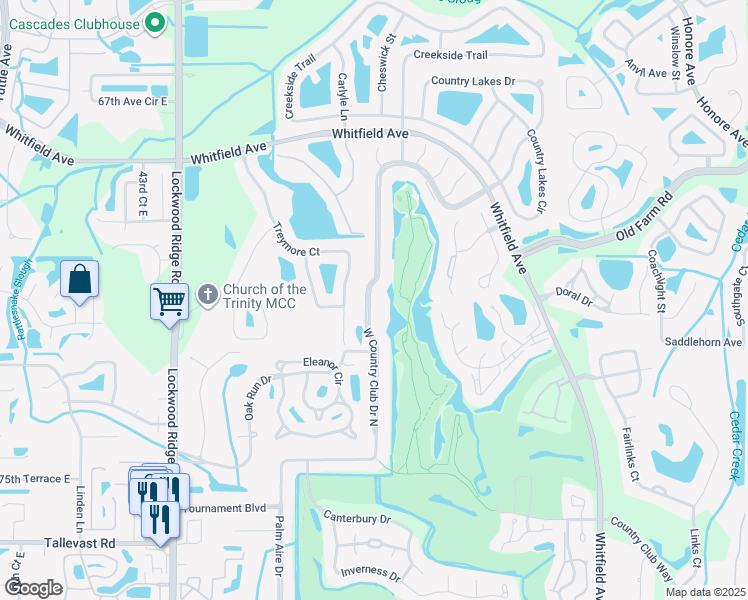 map of restaurants, bars, coffee shops, grocery stores, and more near 7153 West Country Club Drive North in Sarasota