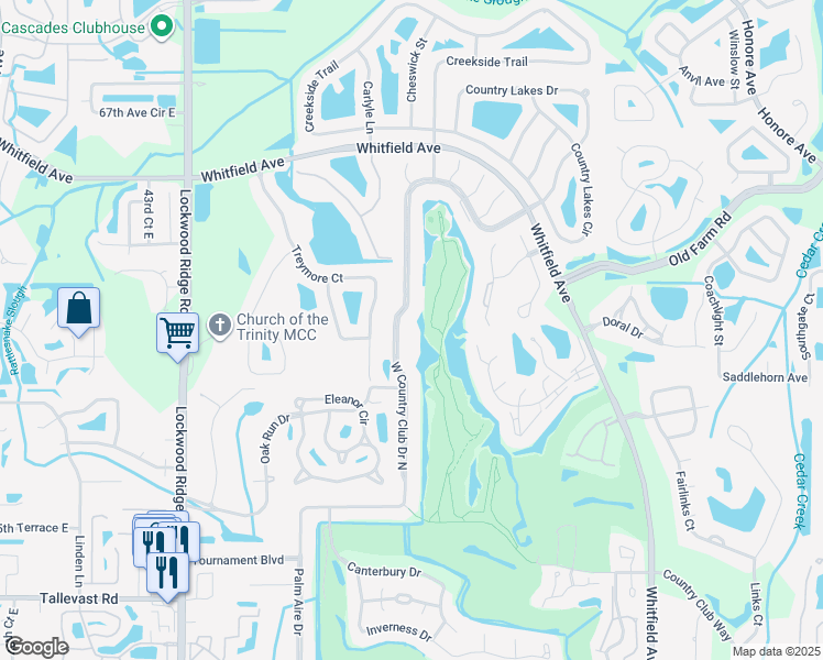 map of restaurants, bars, coffee shops, grocery stores, and more near 7215 West Country Club Drive North in Sarasota