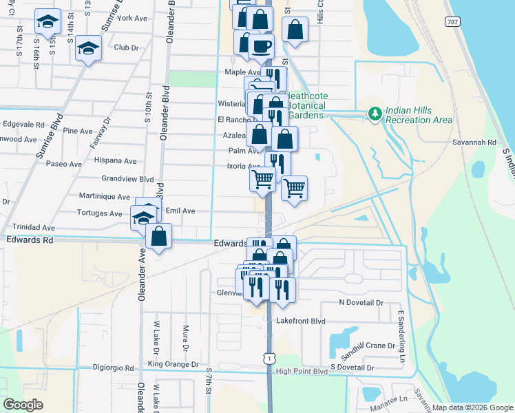 map of restaurants, bars, coffee shops, grocery stores, and more near 2931 South US Highway 1 in Fort Pierce