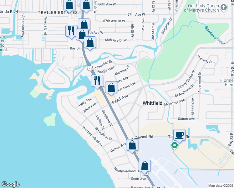 map of restaurants, bars, coffee shops, grocery stores, and more near 317 Pearl Avenue in Sarasota