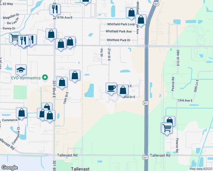 map of restaurants, bars, coffee shops, grocery stores, and more near 7208 21st Street East in Sarasota