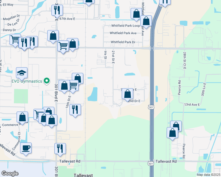 map of restaurants, bars, coffee shops, grocery stores, and more near 7208 21st Street East in Sarasota