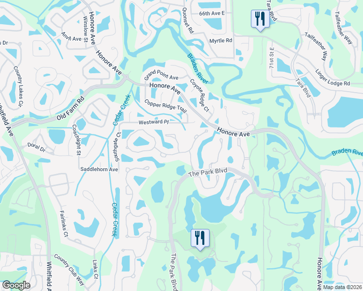 map of restaurants, bars, coffee shops, grocery stores, and more near 6611 Virginia Crossing in Manatee County
