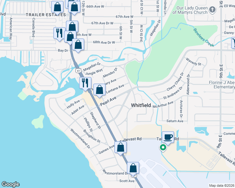 map of restaurants, bars, coffee shops, grocery stores, and more near 343 Pearl Avenue in Sarasota