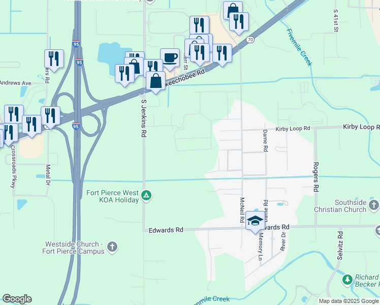 map of restaurants, bars, coffee shops, grocery stores, and more near 5191 Happiness Street in Fort Pierce