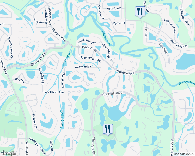 map of restaurants, bars, coffee shops, grocery stores, and more near 6611 Virginia Crossing in Manatee County